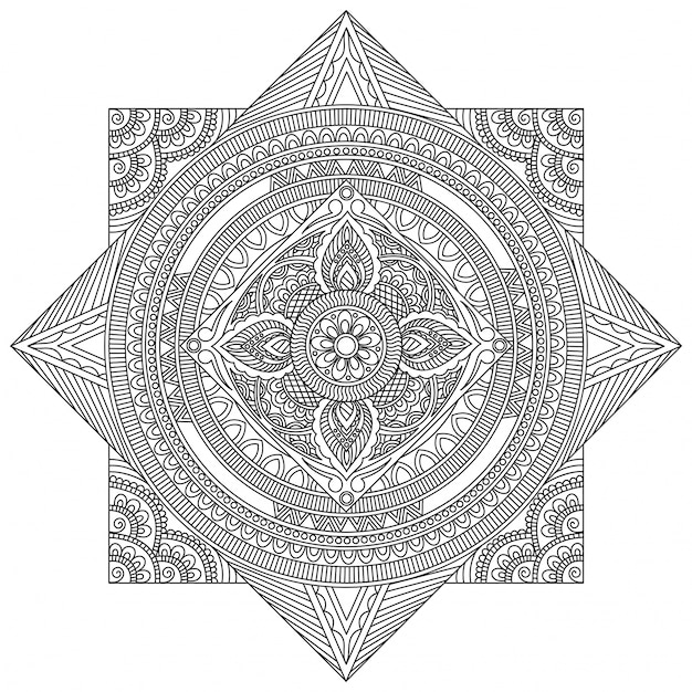 Diseño detallado creativo de la mandala, modelo oriental floral hermoso, elemento decorativo de la vendimia para el libro que te colorea, terapia antiestrés.