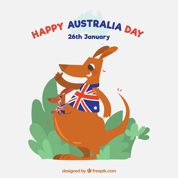 Diseño para el día de australia con canguros flat