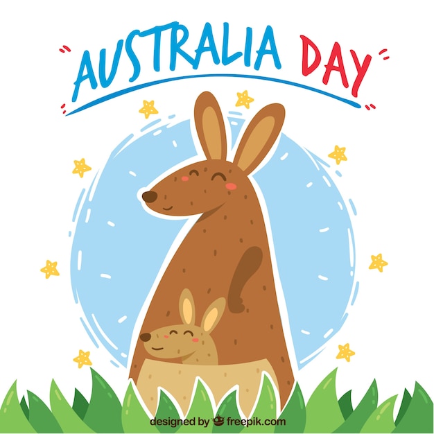 Vector gratuito diseño para el día de australia con canguros lindos