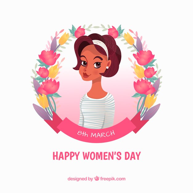 Diseño para el día de la mujer con corona floral y mujer
