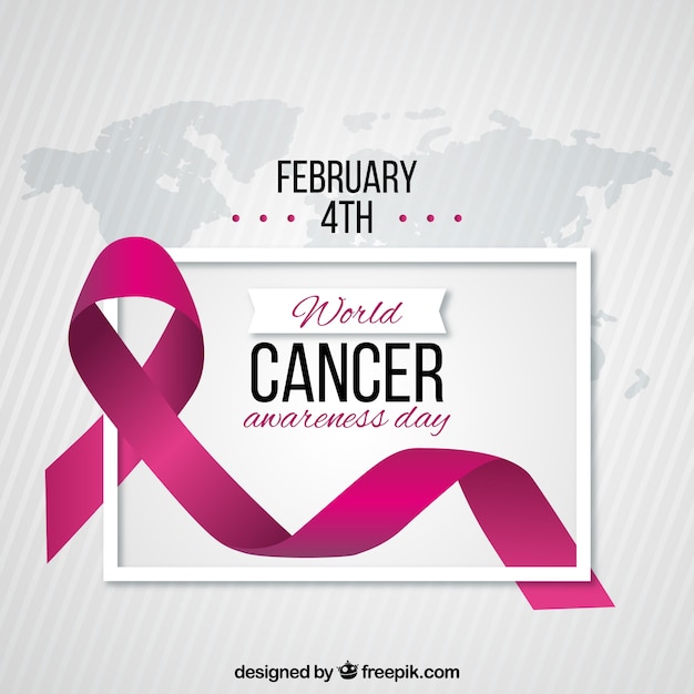 Vector gratuito diseño para el día mundial contra el cáncer sobre mapa del mundo