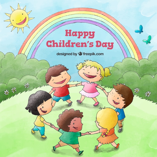 Diseño para el día del niño con niños bailando