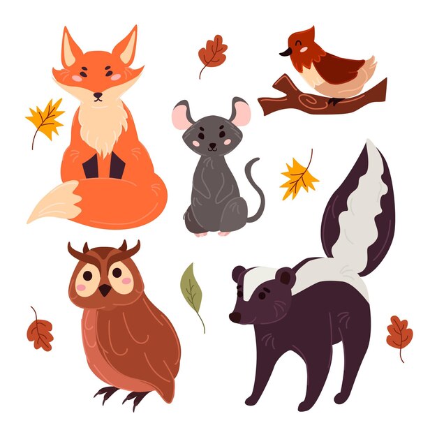 Diseño dibujado a mano de animales del bosque otoñal