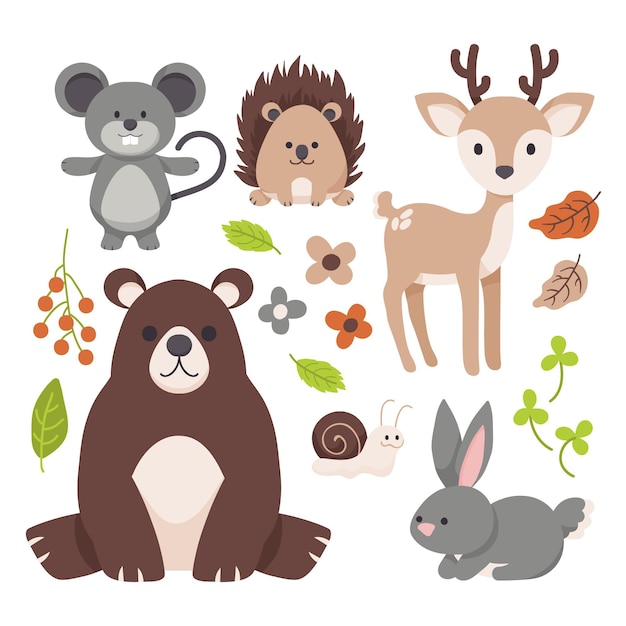 Vector gratuito diseño dibujado a mano de animales del bosque otoñal