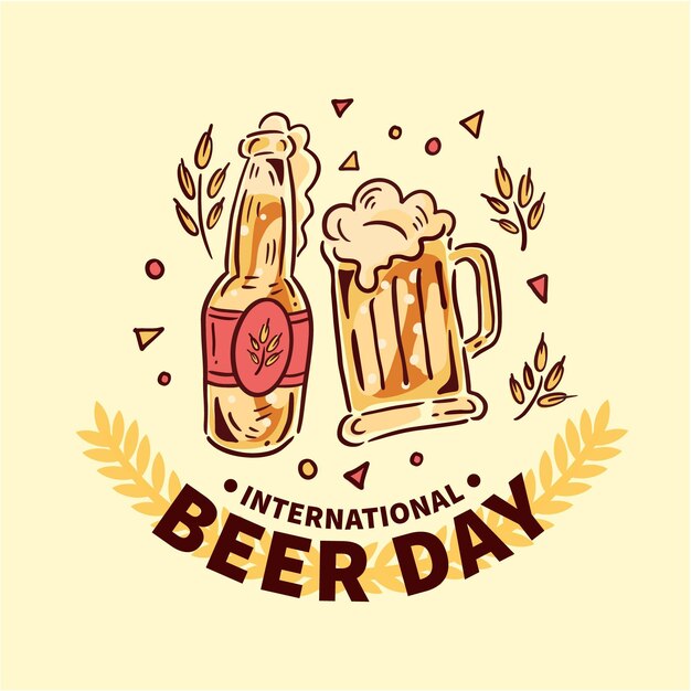 Diseño dibujado a mano del día internacional de la cerveza