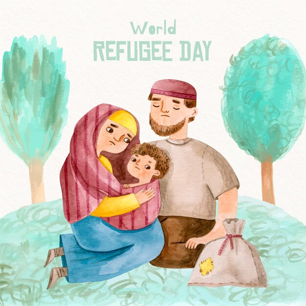 Diseño dibujado a mano día mundial de los refugiados