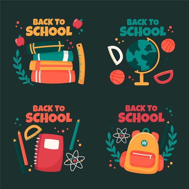 Diseño dibujado a mano etiquetas de regreso a la escuela