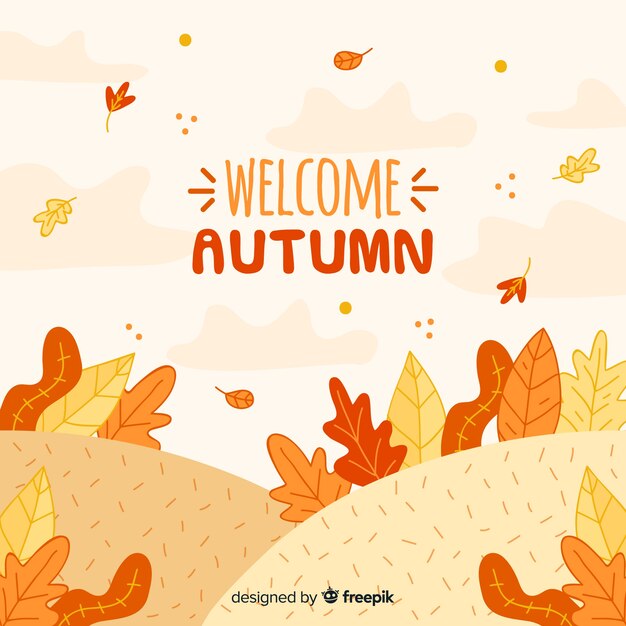 Diseño dibujado a mano de fondo de hojas de otoño