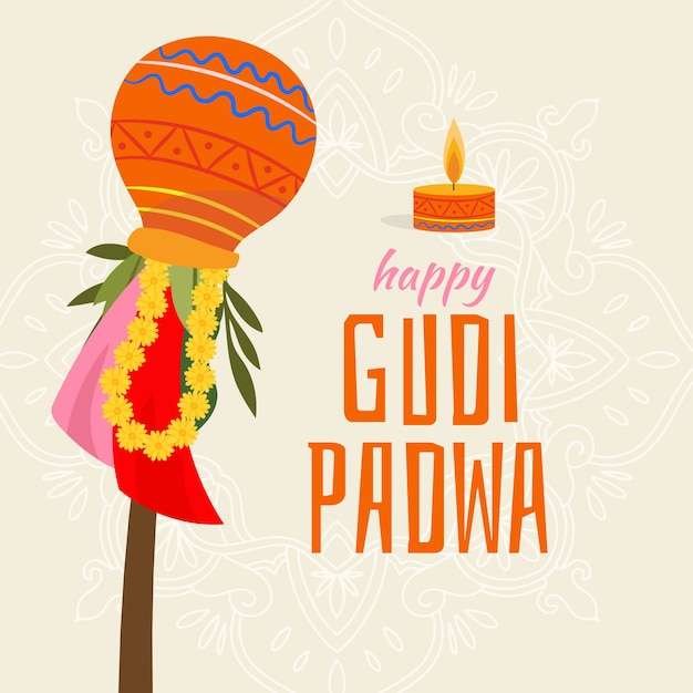 Vector gratuito diseño dibujado a mano para gudi padwa con vela