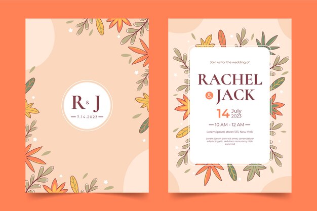 Diseño dibujado a mano de invitación de boda