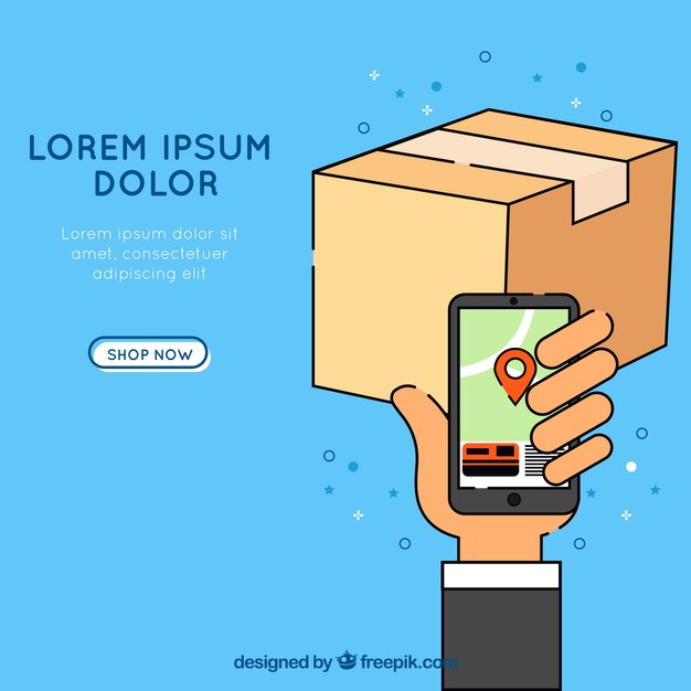 Diseño dibujado a mano de página de destino con smartphone y caja