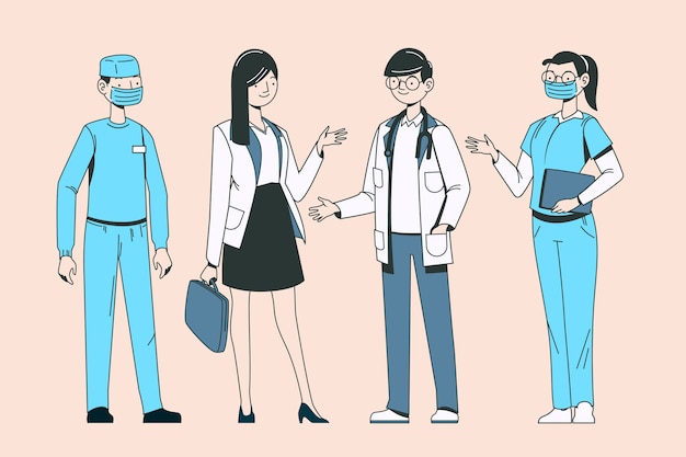 Diseño dibujado a mano de profesionales de la salud