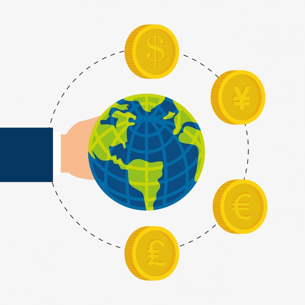 Diseño de economía global, dinero y negocios.