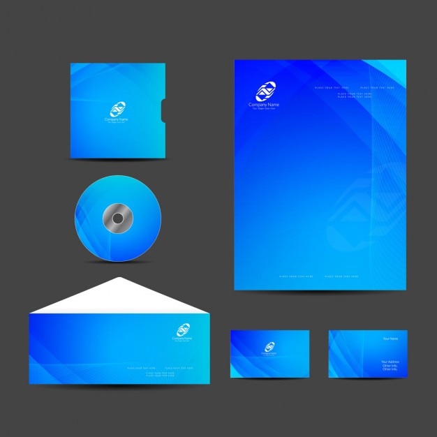 Vector gratuito diseño elegante azul de papelería