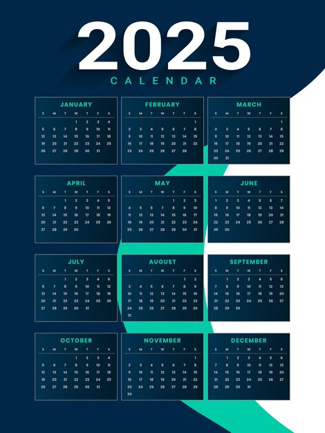 El diseño elegante del calendario inglés de 2025 organiza un evento o una tarea