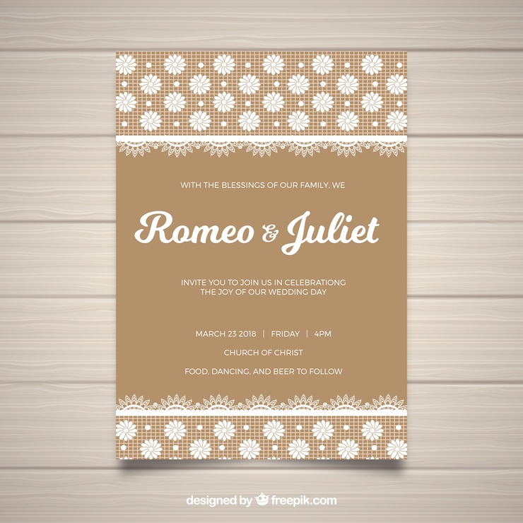 Vector gratuito diseño elegante marrón de invitación de boda