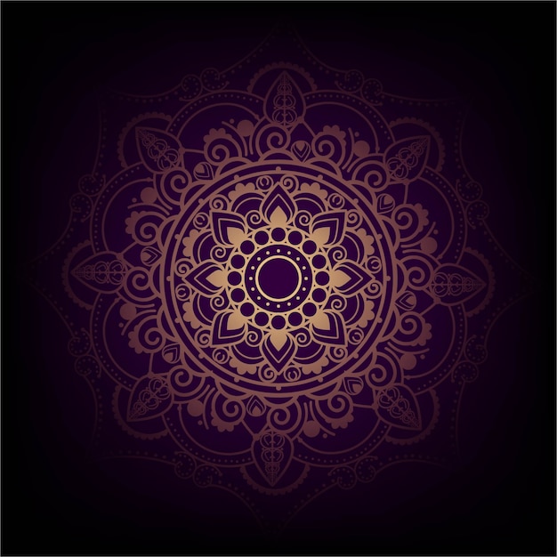 Diseño elegante morado y dorado de mandala