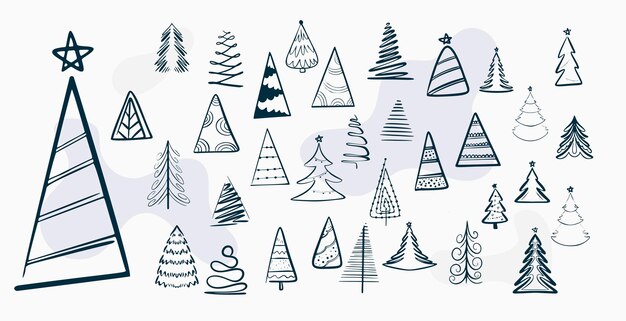 Diseño de elementos de árbol de Navidad estilo Doodle en colección