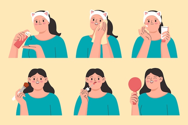 Diseño de elementos de belleza coreanos dibujados a mano.