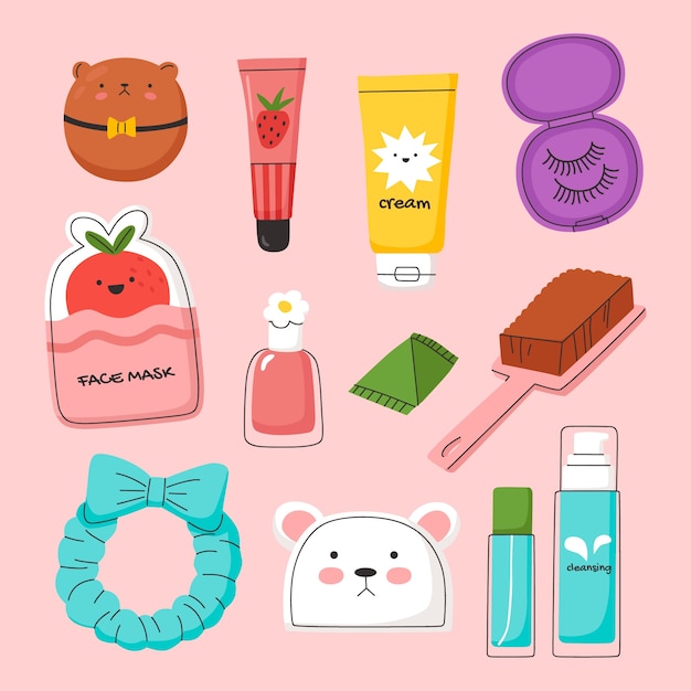 Diseño de elementos de belleza coreanos dibujados a mano.