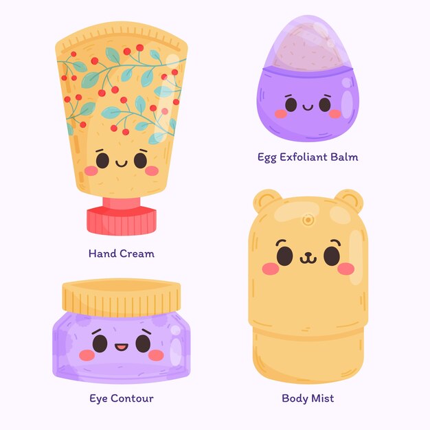 Diseño de elementos de belleza coreanos dibujados a mano.