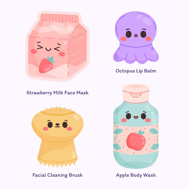 Diseño de elementos de belleza coreanos dibujados a mano.