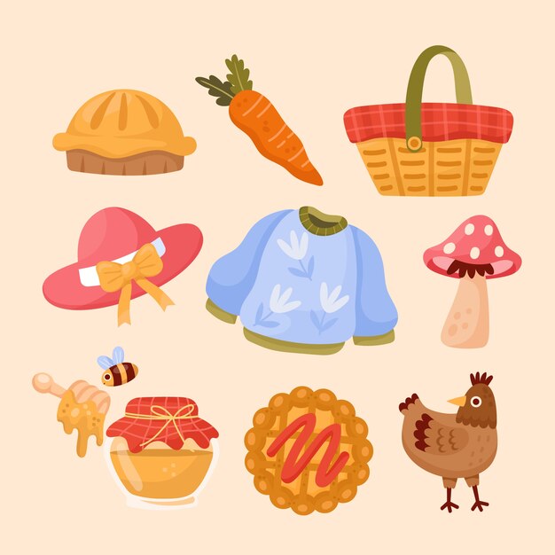 Diseño de elementos de cottage core dibujados a mano