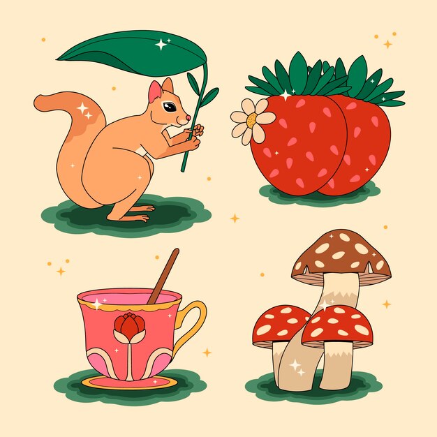 Diseño de elementos de cottage core dibujados a mano