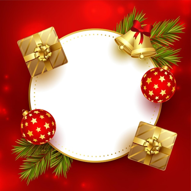 Diseño de elementos navideños realistas con espacio de imagen en la ilustración de vector de fondo rojo