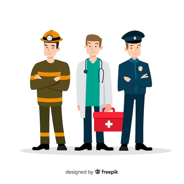 Vector gratuito diseño de equipo de emergencia flat