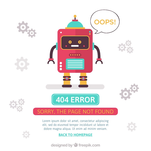 Diseño de error 404 con robot rojo