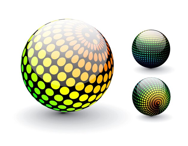 Diseño de esfera de semitono abstracto colorido brillante con diferentes patrones diferentes