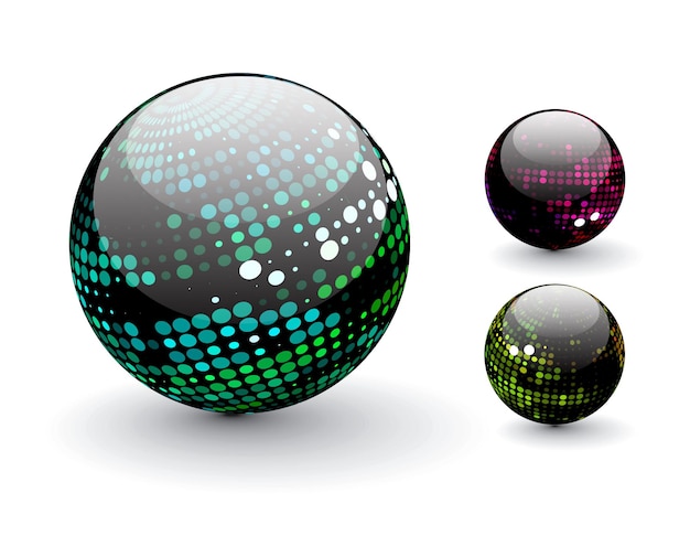 Diseño de esfera de semitono abstracto colorido brillante con diferentes patrones diferentes