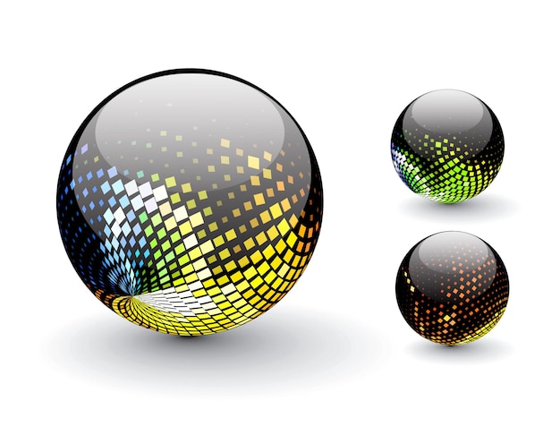 Diseño de esfera de semitono abstracto colorido brillante con diferentes patrones diferentes