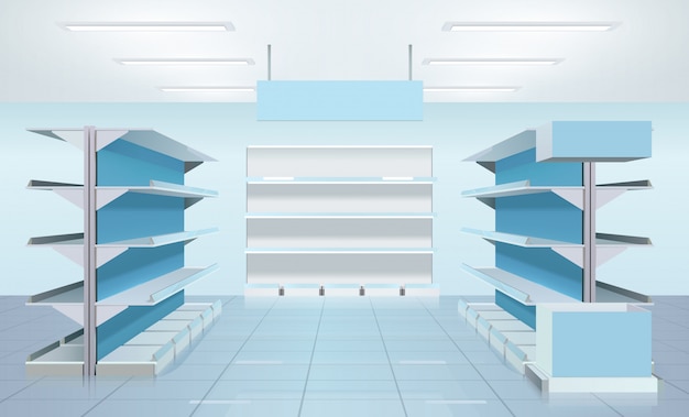 Diseño de estantes de supermercado vacío