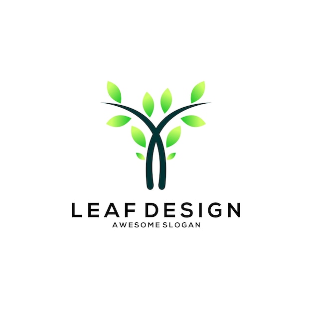 Diseño de estilo degradado minimalista con logotipo de hoja