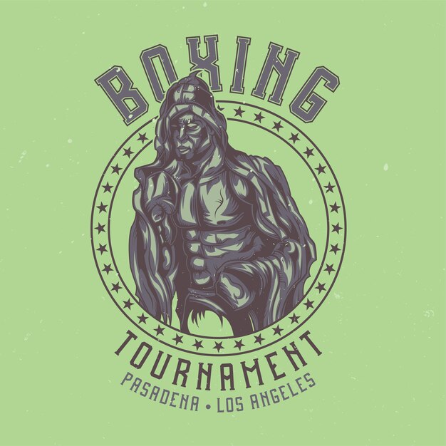 Diseño de etiqueta de camiseta con box fighter.