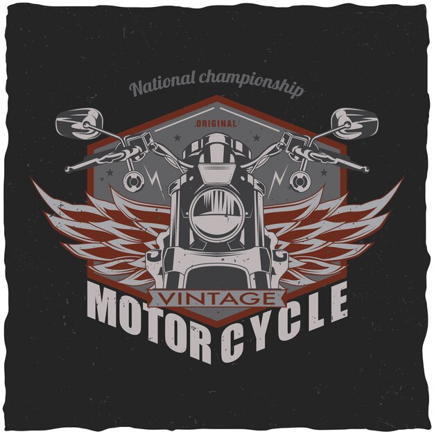 Diseño de etiqueta de camiseta de motocicleta con ilustración de motocicleta clásica.