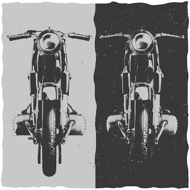 Vector gratuito diseño de etiqueta de camiseta de motocicleta con ilustración de motocicleta clásica.