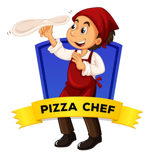 Diseño de etiqueta con el chef de pizza