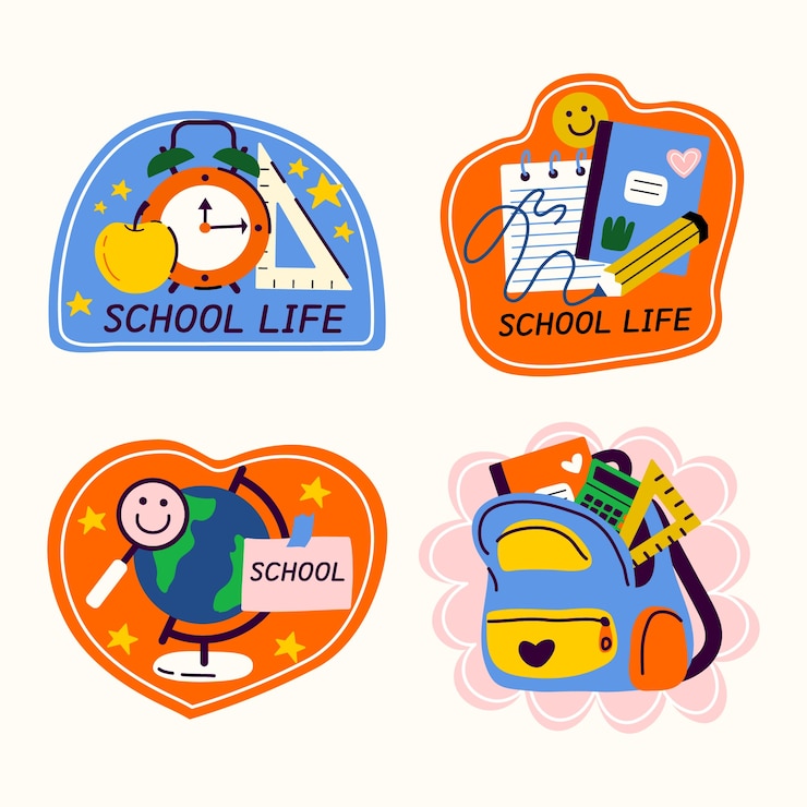 Vector gratuito diseño de etiqueta escolar de diseño plano