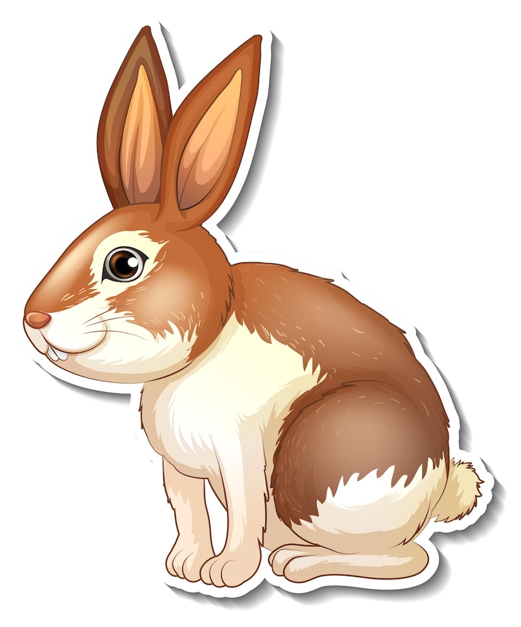 Vector gratuito diseño de etiqueta con lindo personaje de dibujos animados de conejo.
