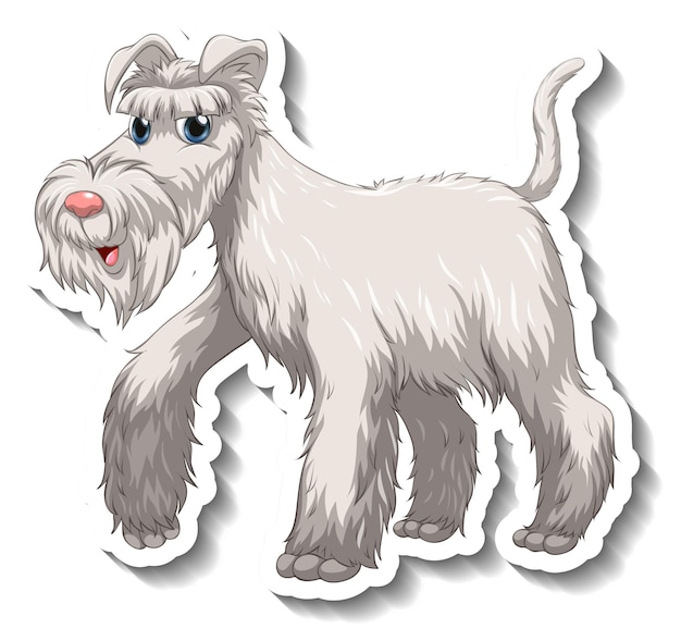 Vector gratuito diseño de etiqueta con perro schnauzer blanco aislado