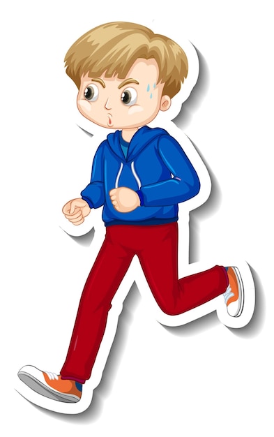 Vector gratuito diseño de etiqueta con un personaje de dibujos animados de jogging de niño.