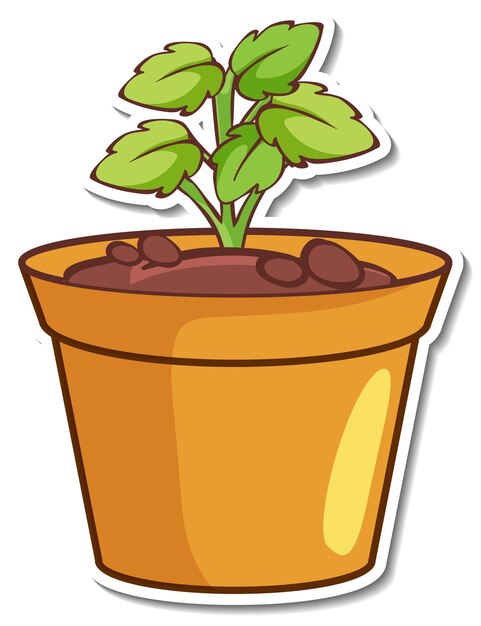 Diseño de etiqueta con planta en una maceta aislada.