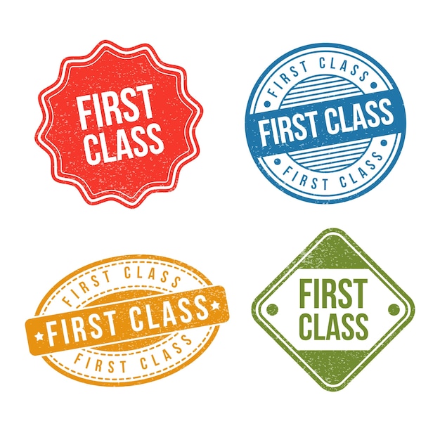 Diseño de etiqueta de primera clase de diseño plano