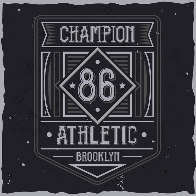 Diseño de etiqueta vintage con composición de letras sobre fondo oscuro. Diseño de camiseta.