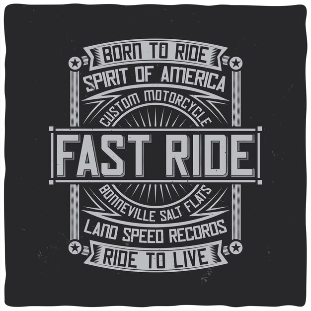 Diseño de etiqueta vintage con composición de letras sobre fondo oscuro. Diseño de camiseta.