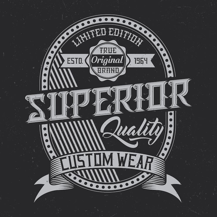 Vector gratuito diseño de etiqueta vintage con composición de letras sobre fondo oscuro