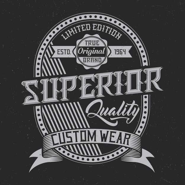 Diseño de etiqueta vintage con composición de letras sobre fondo oscuro